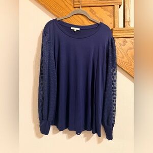 Skies Are Blue Textured Sleeve Navy Top